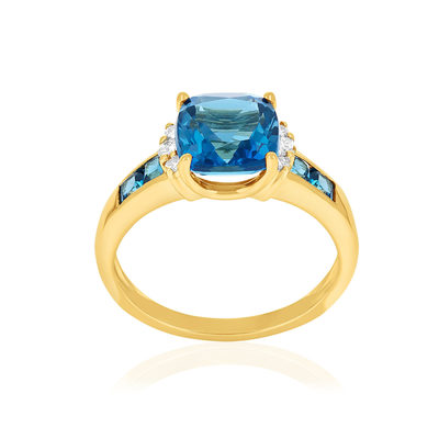 375 Gold Two-Tone Ring with Treated Blue Topaz and Diamonds
