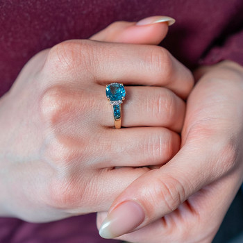 375 Gold Two-Tone Ring with Treated Blue Topaz and Diamonds