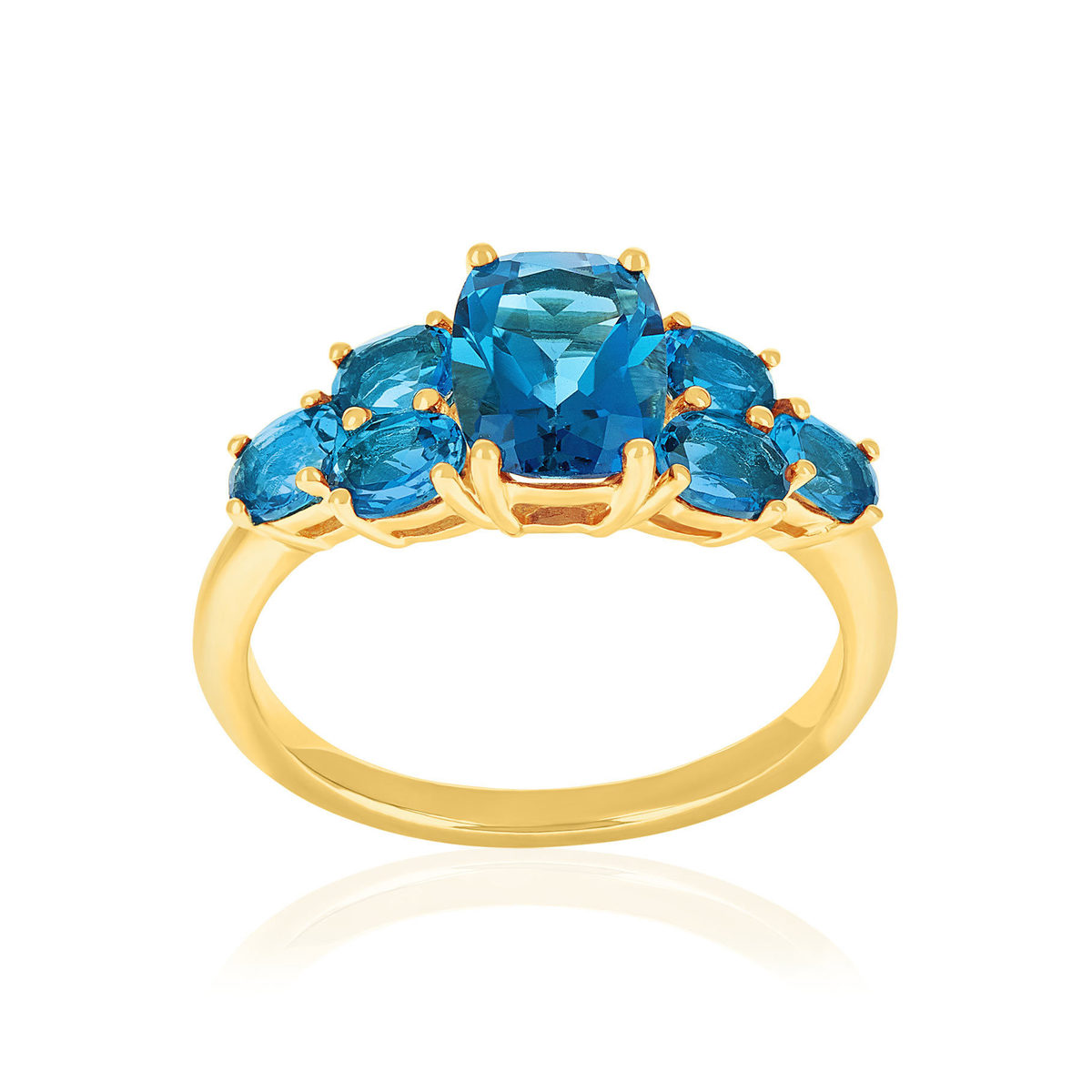 Bague or 375 jaune topazes bleues traitées ovales