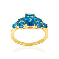 Bague or 375 jaune topazes bleues traitées ovales