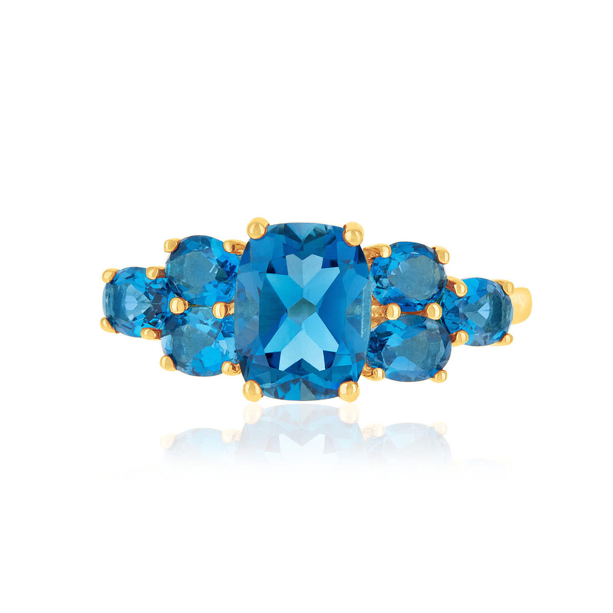 Bague or 375 jaune topazes bleues traitées ovales - vue 3