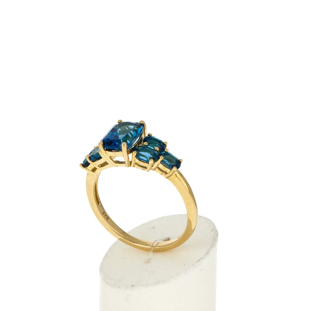 Ring in 375 geelgoud met ovale blauwe topazen - bekijk 3
