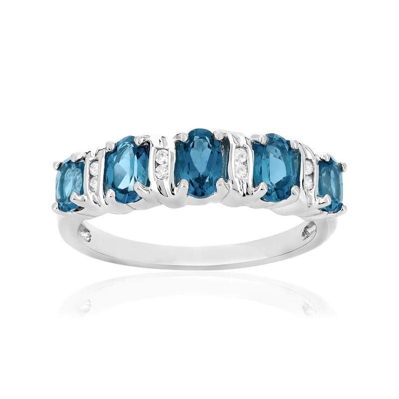 Bague or 375 blanc topazes traitées ovales et diamants - vue 1