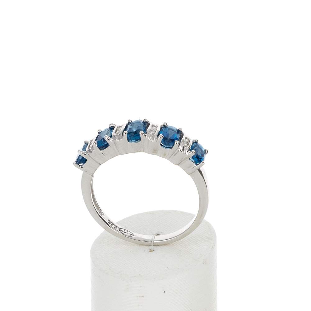 Bague or 375 blanc topazes traitées ovales et diamants - vue 2