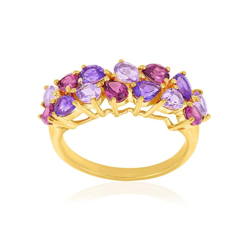 Bague or 375 jaune grenats rhodolites et améthystes - vue 1