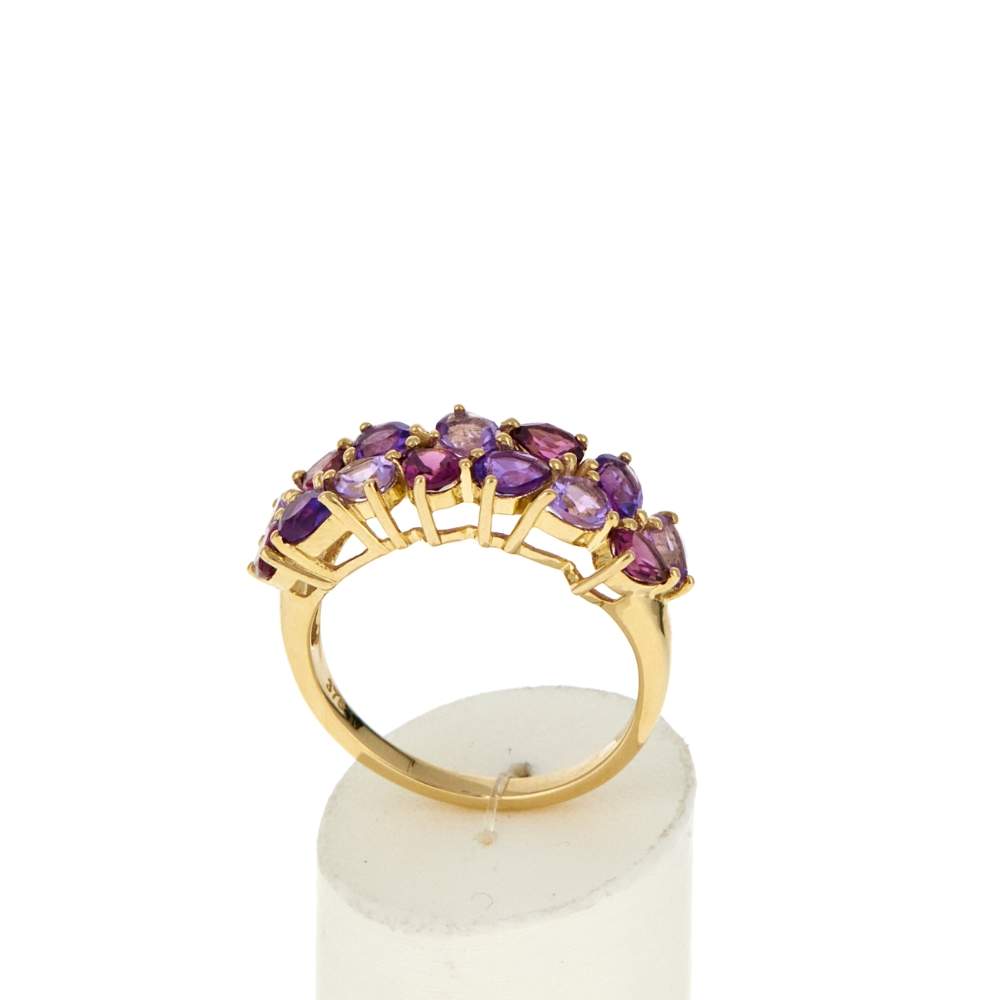 Bague or 375 jaune grenats rhodolites et améthystes - vue 2