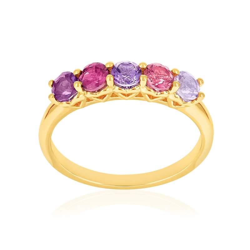 Bague or 375 jaune améthystes et tourmaline - vue 1