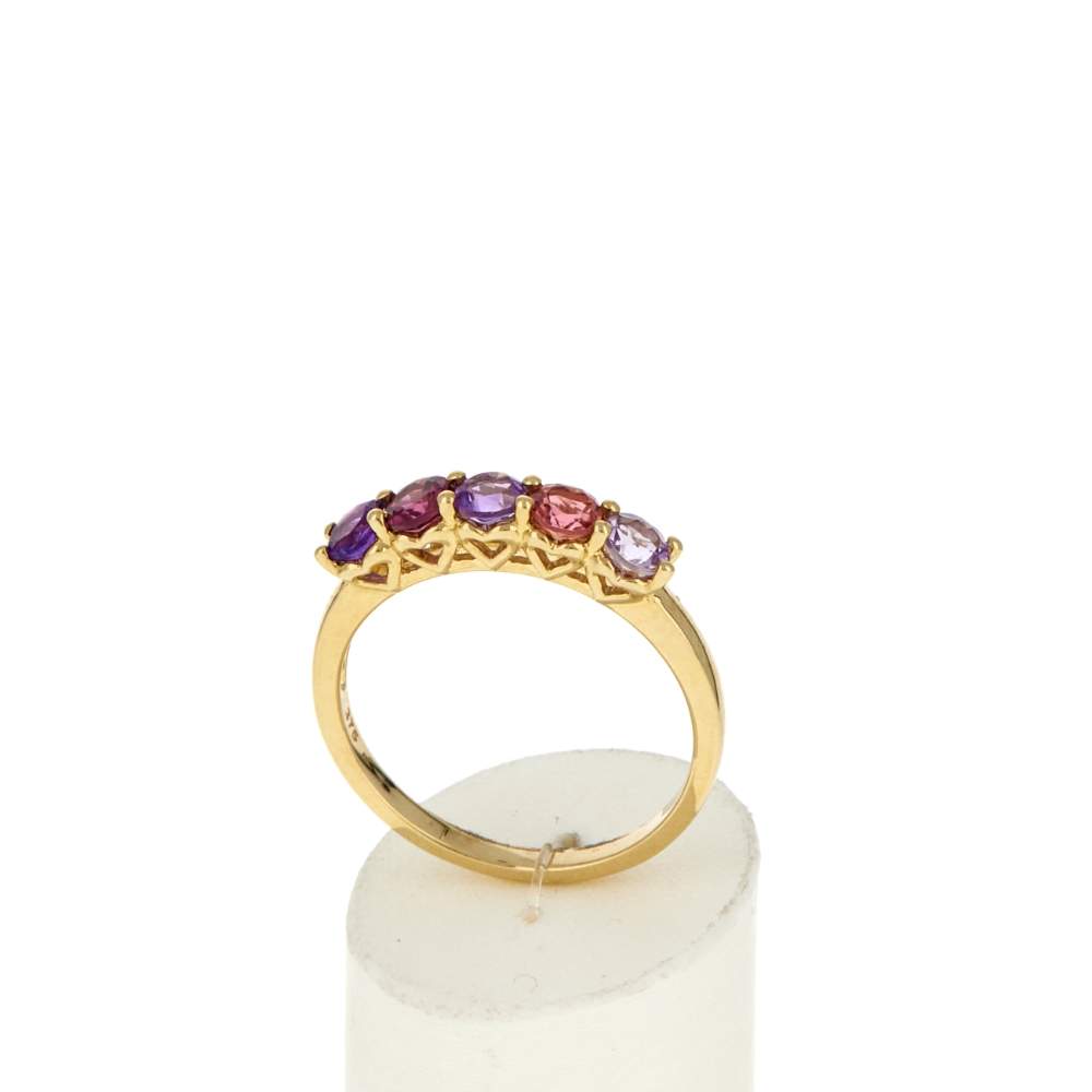 Bague or 375 jaune améthystes et tourmaline - vue 2