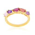 Bague or 375 jaune améthystes et diamants - vue 1