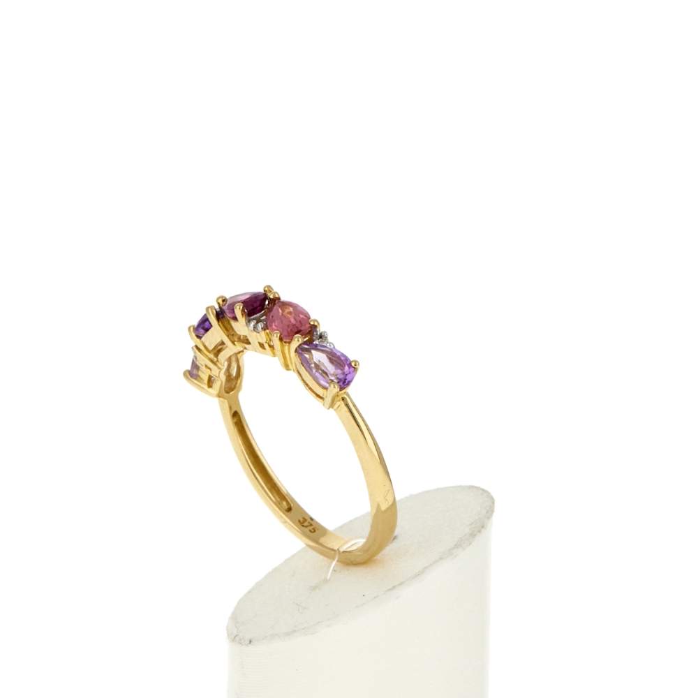 Bague or 375 jaune améthystes et diamants - vue 5