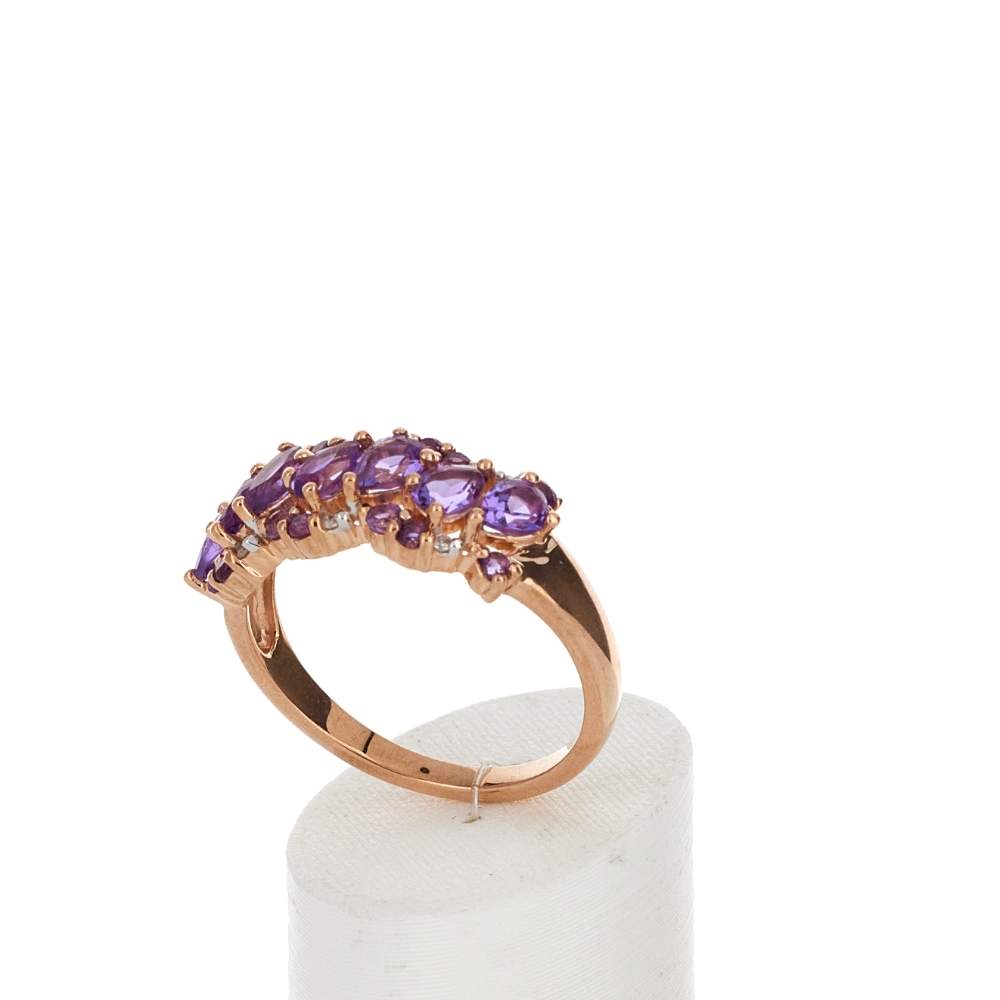 Bague or 375 rose améthystes et diamants - vue 3
