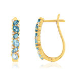 Boucles d'oreilles or 375 jaune topazes bleues traitées et diamants - vue 1