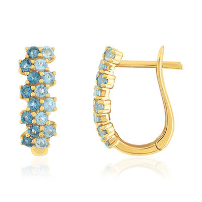 Boucles d'oreilles or 375 jaune topazes bleues traitées - vue 1