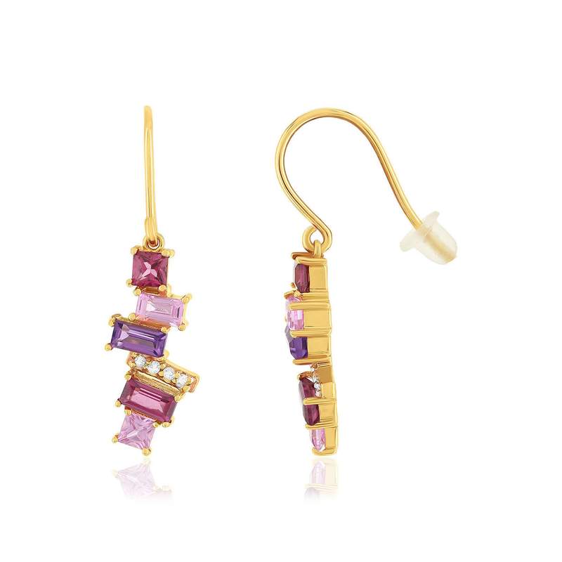 Boucles d'oreilles or 375 2 tons diamants grenats rhodolites saphirs et améthystes - vue 1