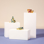 Bague or 375 jaune diamants et topazes bleues traitées - vue D1