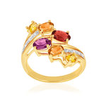 Bague or 375 jaune diamants grenat, grenat rhodolites et citrine - vue 1