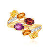 Bague or 375 jaune diamants grenat, grenat rhodolites et citrine - vue V3