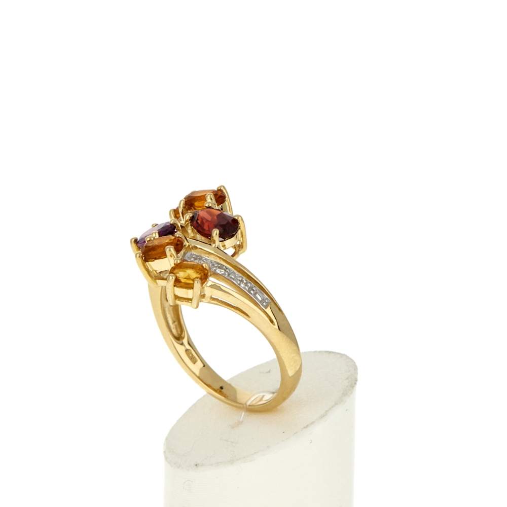 Bague or 375 jaune diamants grenat, grenat rhodolites et citrine - vue 4