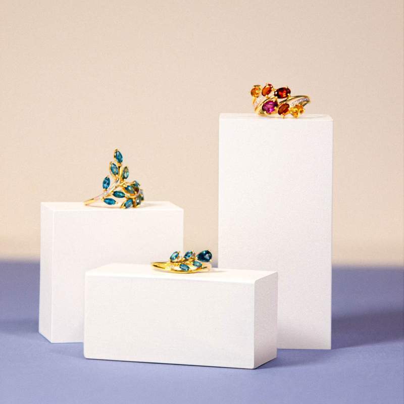 Bague or 375 jaune diamants grenat, grenat rhodolites et citrine - vue D1