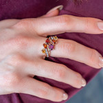 Bague or 375 jaune diamants grenat, grenat rhodolites et citrine - vue porté 1