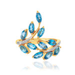 375 yellow gold ring with diamonds and treated blue topazes - view 3