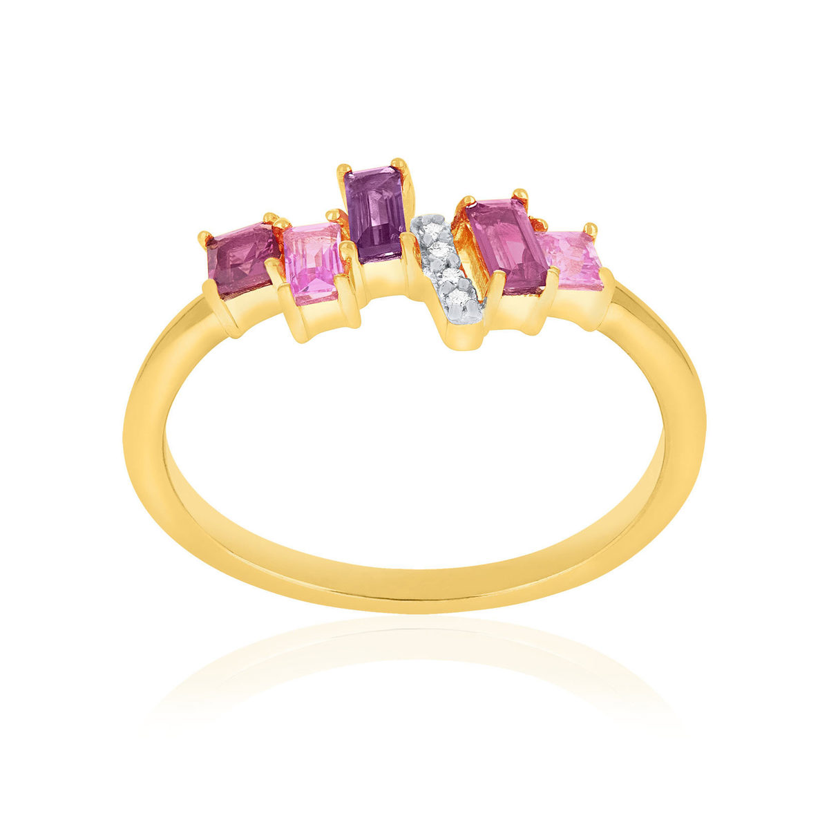 Bague or 375 jaune diamants, grenats rhodolites, améthyste et saphirs