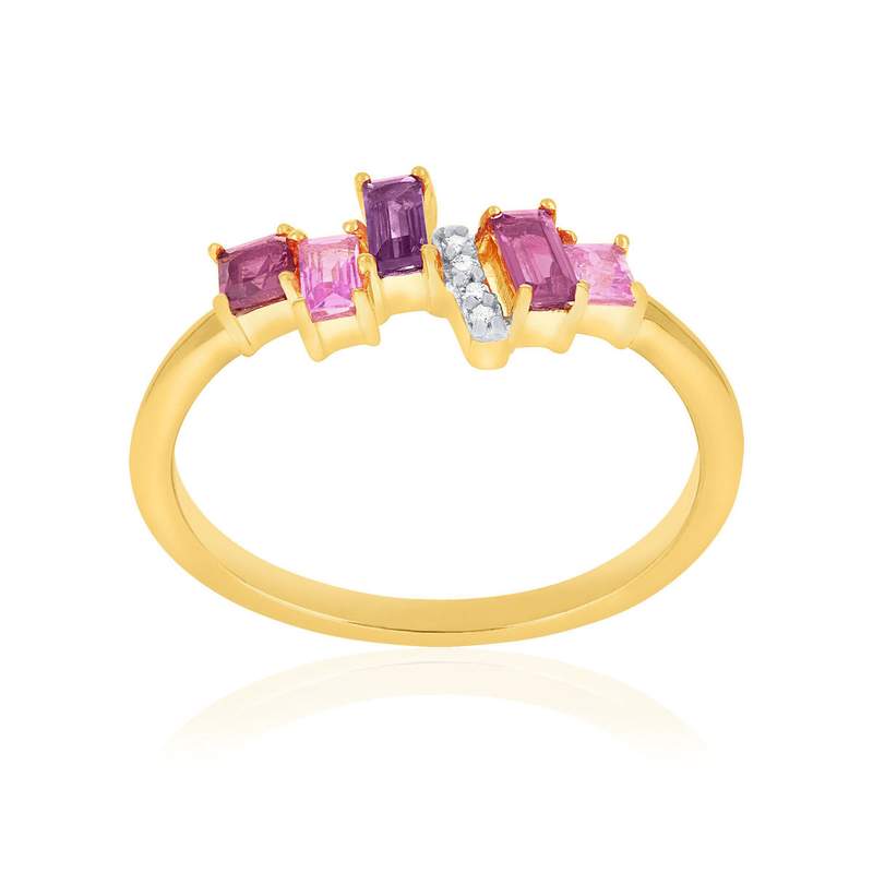 Bague or 375 jaune diamants, grenats rhodolites, améthyste et saphirs - vue 1