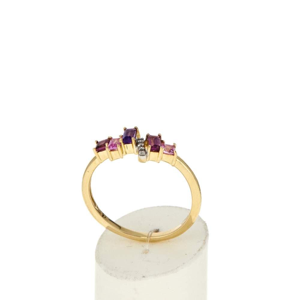 Bague or 375 jaune diamants, grenats rhodolites, améthyste et saphirs - vue 2