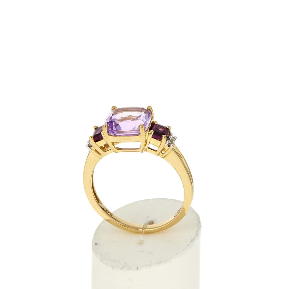 Bague or 375 jaune diamants, améthyste et grenats rhodolites - vue 2