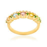 Bague or 375 jaune péridots, citrine, tourmaline, topaze traitée, saphir et pierres naturelles vertes
