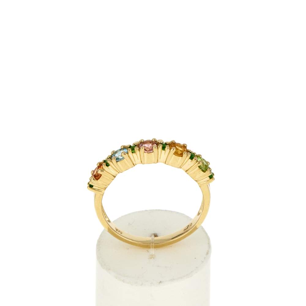 Bague or 375 jaune péridots, citrine, tourmaline, topaze bleue traitée, saphir et pierres naturelles vertes - vue 1