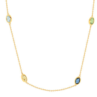 Collier or 375 jaune améthystes, citrine, topaze traitée, péridot et grenat 60cm - vue 1
