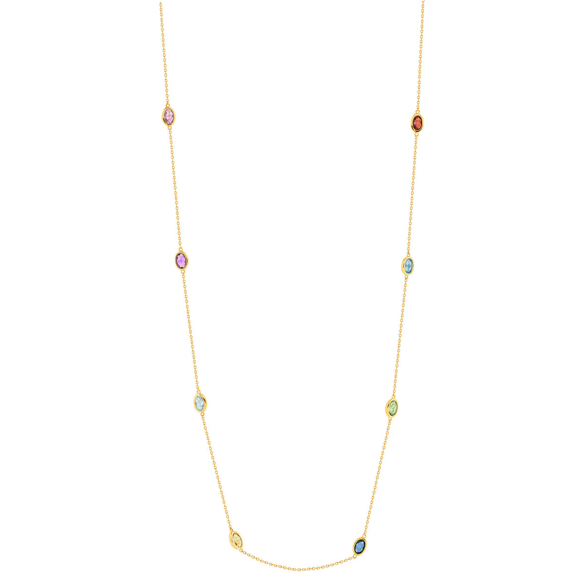 Collier or 375 jaune améthystes, citrine, topaze traitée, péridot et grenat 60cm - vue 2