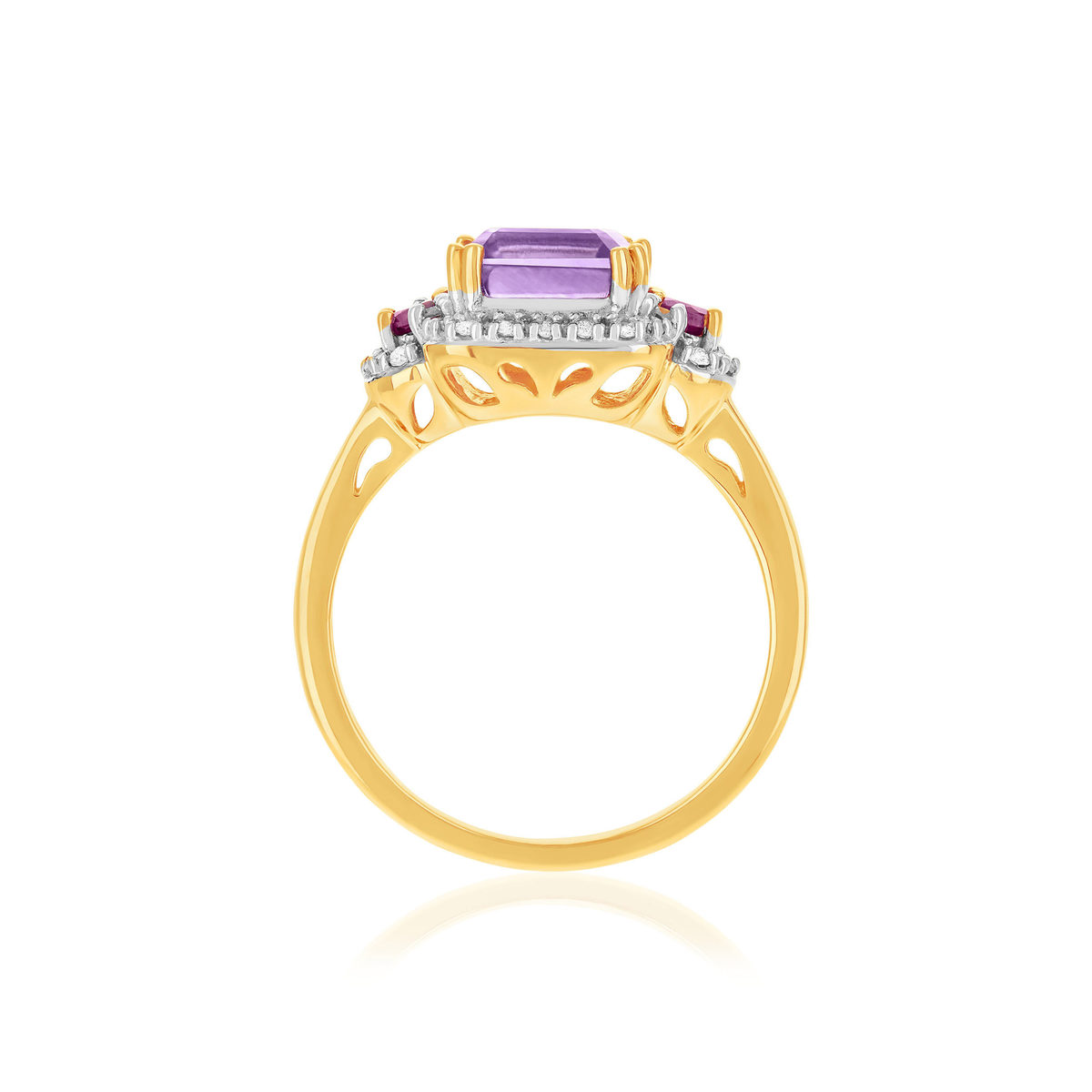 Ring in 375 geelgoud met diamant, amethist en rhodolietgarnet - bekijk 2