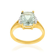 Bague or 375 jaune diamants et quartz vert