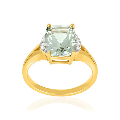 Bague or 375 jaune diamants et quartz vert