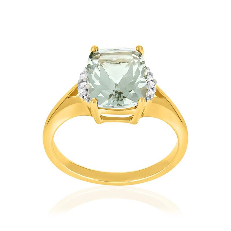 Bague or 375 jaune diamants et quartz vert - vue 1