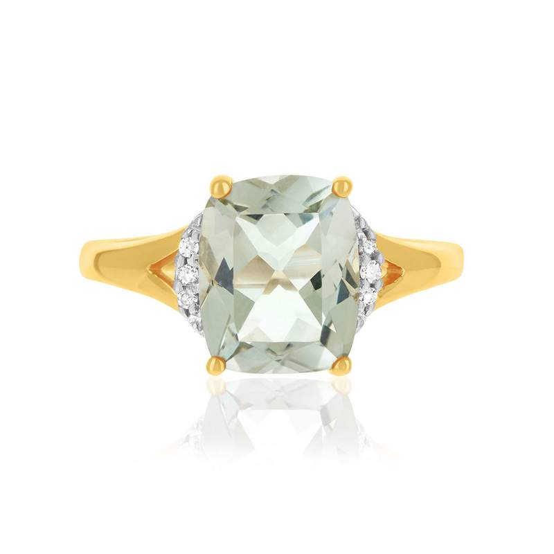 Bague or 375 jaune diamants et quartz vert - vue 3
