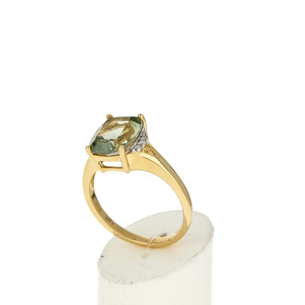 Bague or 375 jaune diamants et quartz vert - vue 3