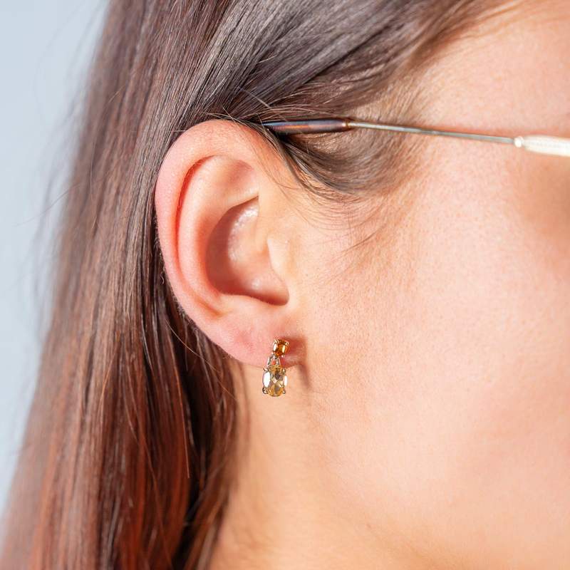 Earrings gold 375 yellow citrines - vue porté 1