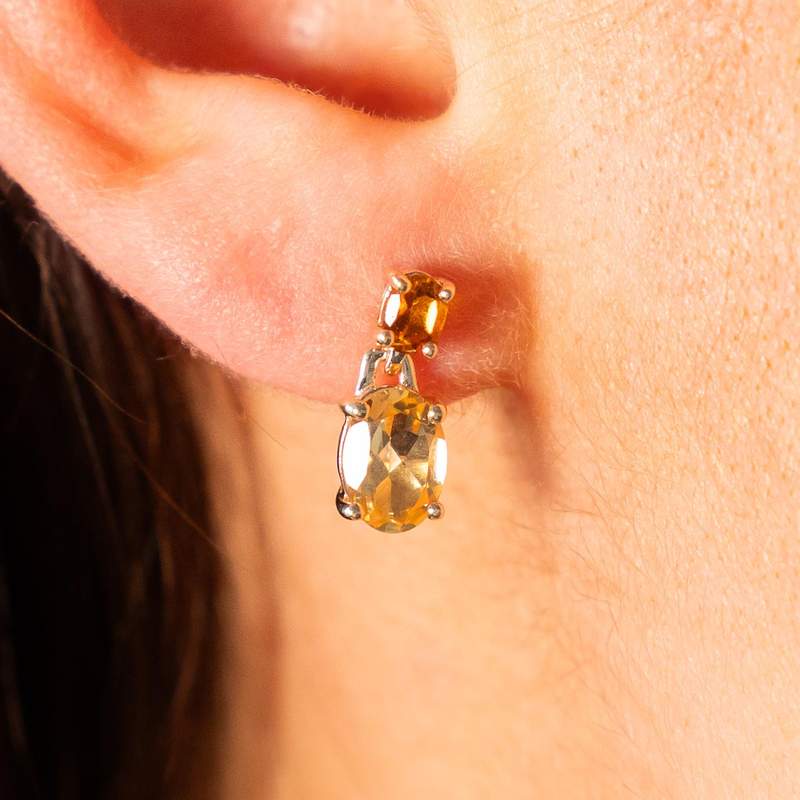 Earrings gold 375 yellow citrines - view worn 2