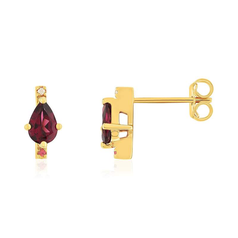 Boucles d'oreilles or 375 jaune grenat rhodolite et saphirs orange - vue 1