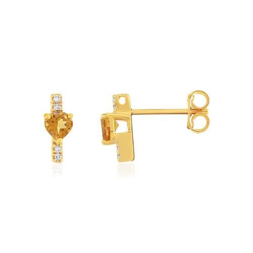 Oorbellen in 375 geel goud met diamanten en citrien
