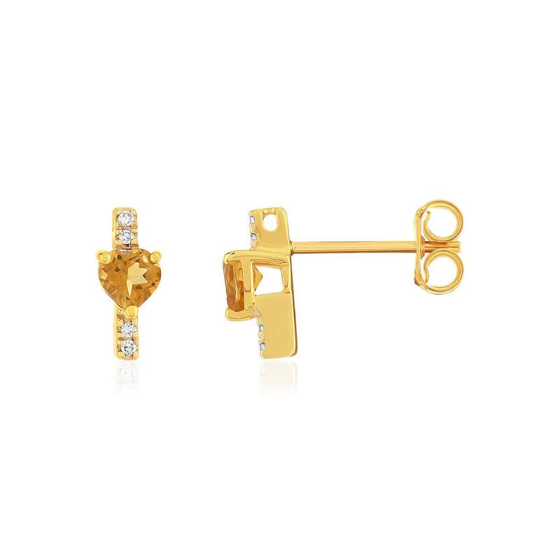 Boucles d'oreilles or 375 jaune diamants et citrine - vue 1