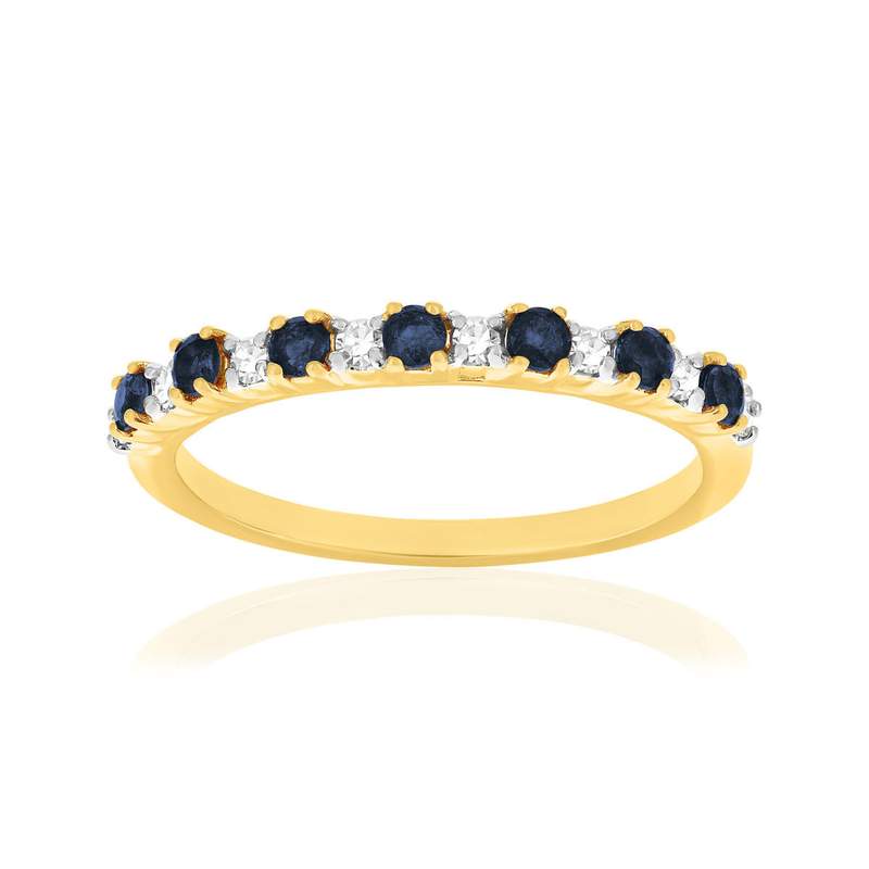 Bague or 750 jaune et rhodié diamants et saphirs - vue 1