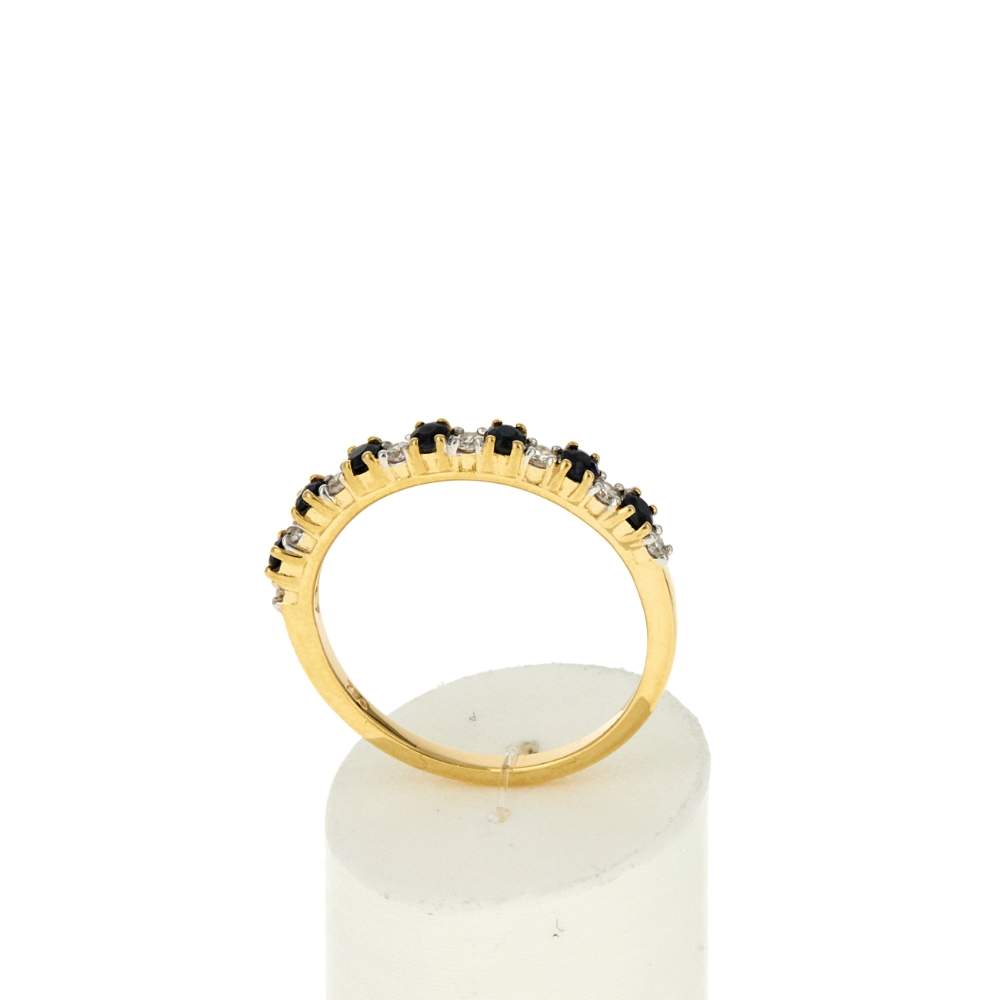 Bague or 750 jaune et rhodié diamants et saphirs - vue 2