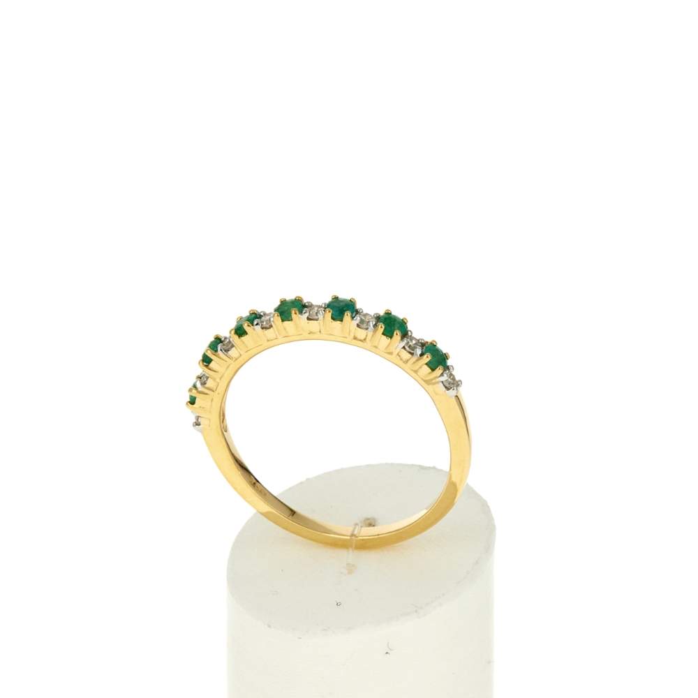 Bague or 750 jaune et rhodié diamants et émeraudes - vue 2