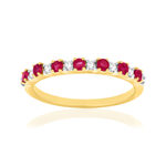 Bague or 750 jaune et rhodié diamants et rubis - vue 1