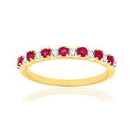 Bague or 750 jaune et rhodié diamants et rubis