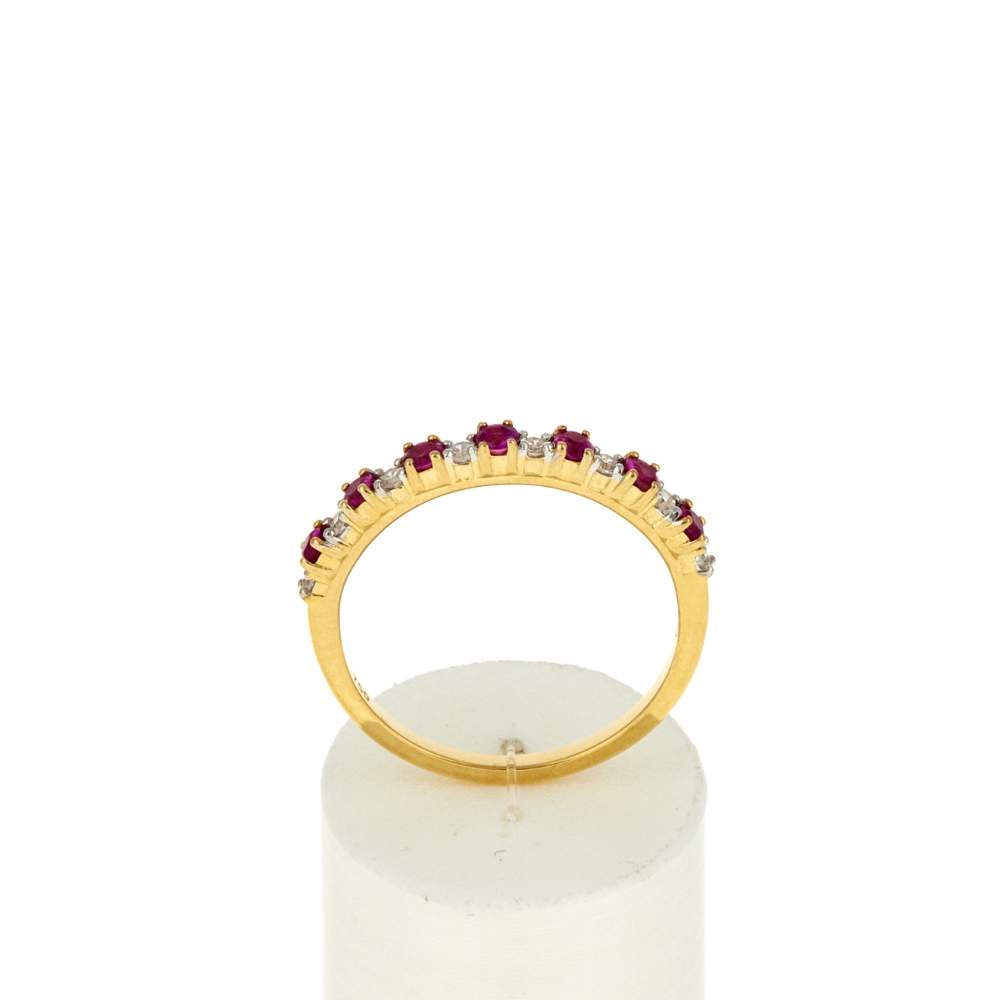 Bague or 750 jaune et rhodié diamants et rubis - vue 2